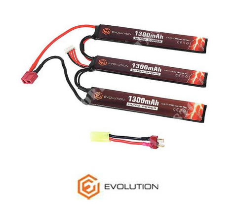 Batería de litio Evolution Li-Po Ultra Power de 11,1 V y 1300 mAh, con pico de 20 a 40 °C y conector en T + adaptador (3 x 6,1 x 21 x 130 mm)