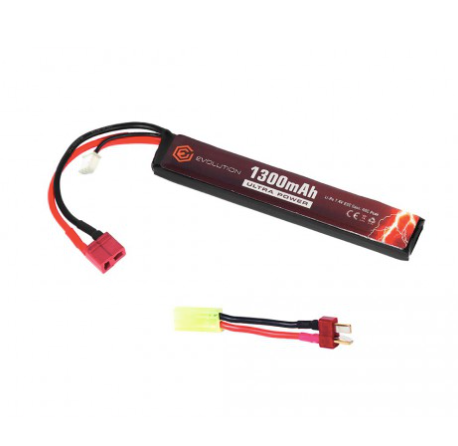 Batería de litio Evolution Li-Po Ultra Power de 7,4 V y 1300 mAh, con pico de 20 a 40 C, con conector en T y adaptador (12,2 x 21 x 130 mm)
